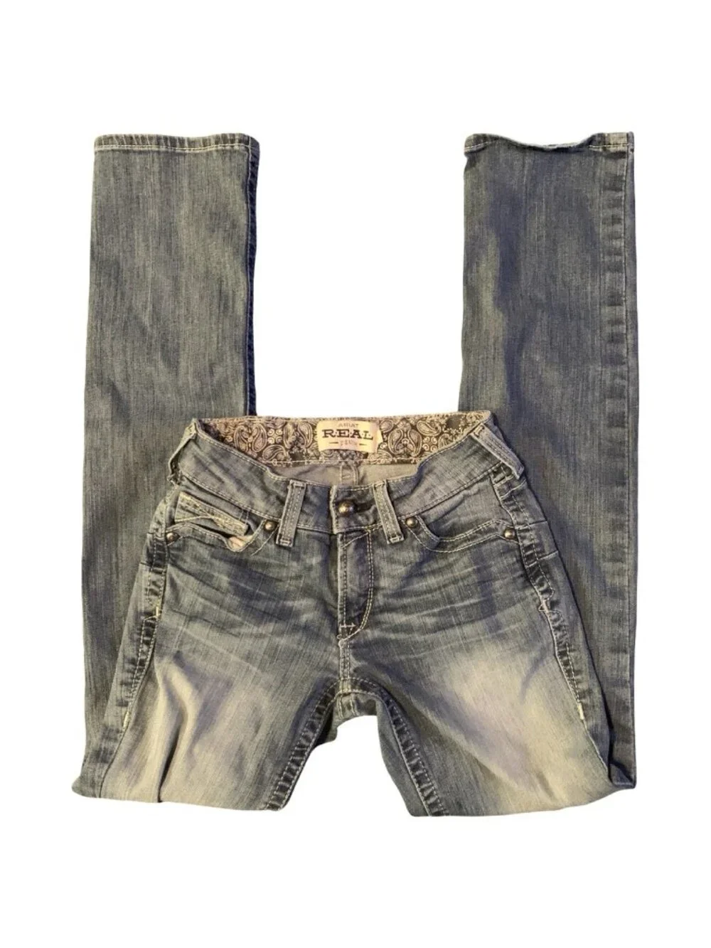 25L /27x 34 Ariat REAL Denim Tall Long Women's Mid-Rise Straight Jeans Rainstorm